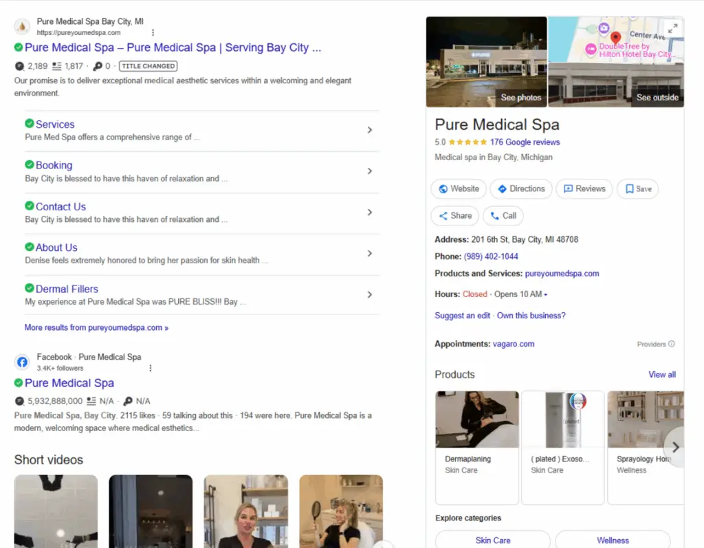 Google Business Profile of Pure Medical Spa