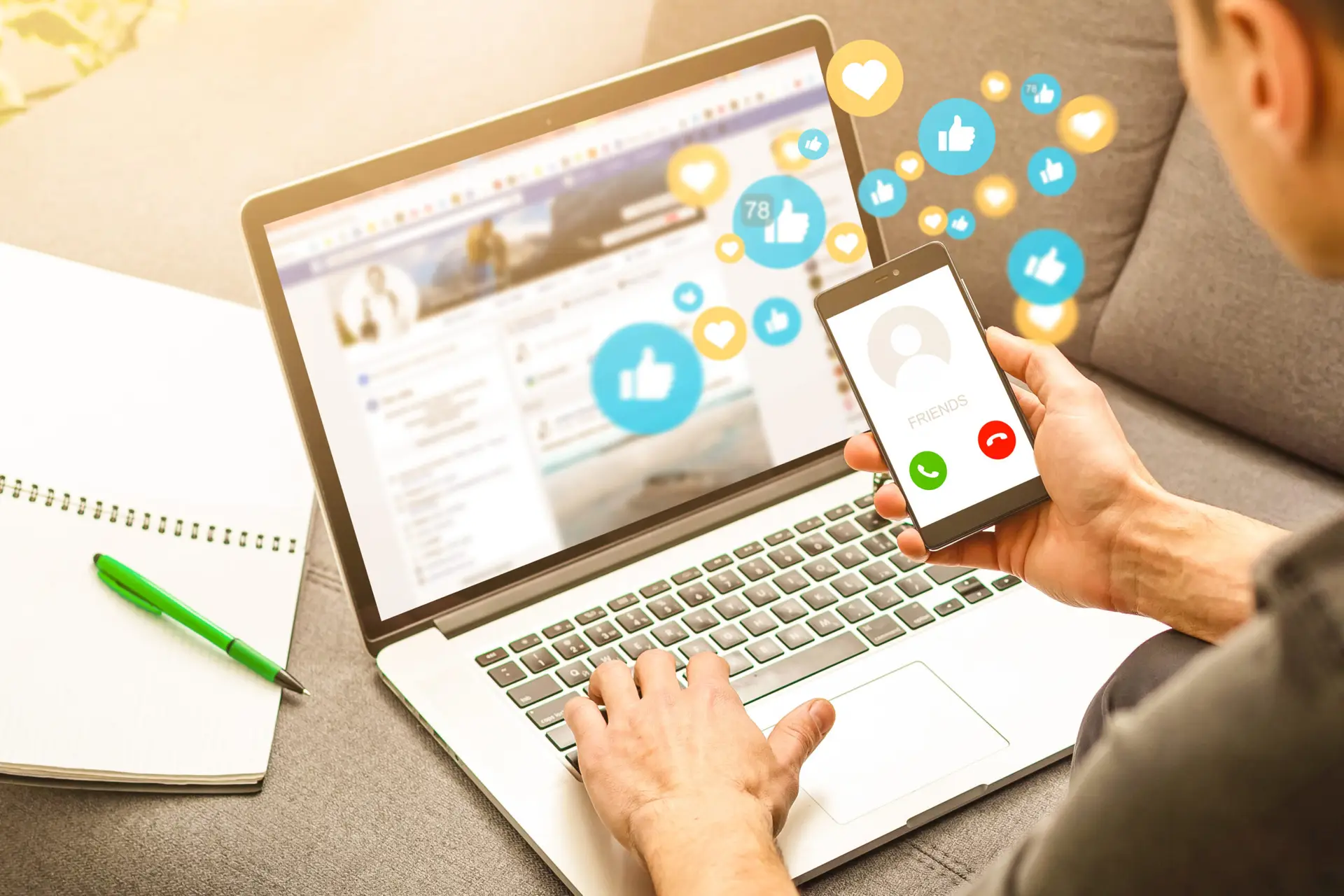 graphic of man using a smartphone and laptop for GEO searches