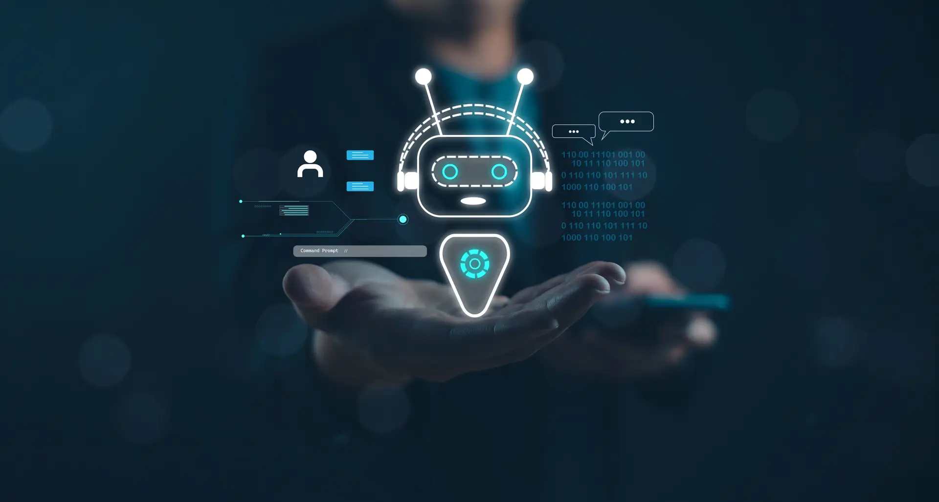 Artificial Intelligence business technology digital communication chat smart robot AI intelligence network data internet finance growth economy payment website for enter command prompt transformation