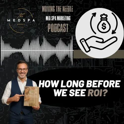 Podcast Cover - image of Chris Fink holding his book on digital marketing for med spas, with text relevant to the podcase episode and title